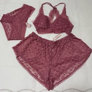 Victoria’s Secret Elegant Lace Bralette and Shorts Set - Pink